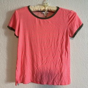 Y2K American eagle pink and white strip shirt with Hunter green cuffing